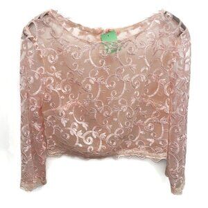 Boutique Pale Pink Sheer Embroidered Crop Blouse